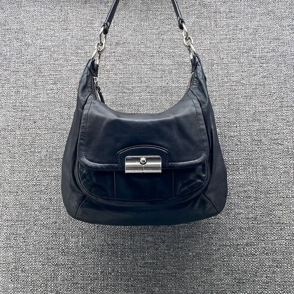 Coach‎ Shoulder Bag Large Black Kristin Leather Nickle HW Zip Clossure W COA - Picture 1 of 9